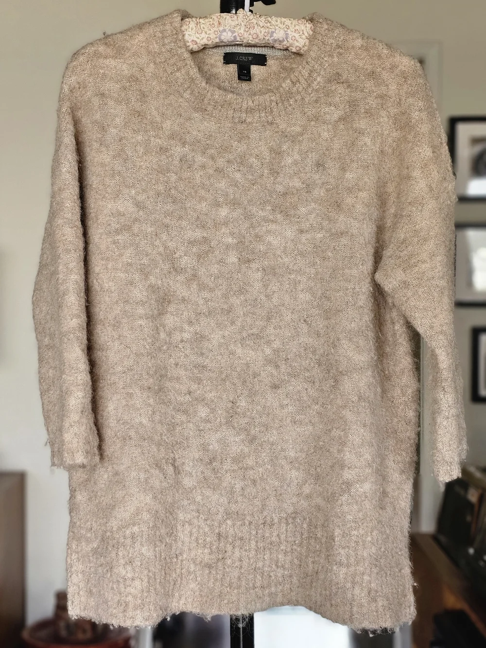 J. Crew Fuzzy Crewneck Sweater in Light Beige